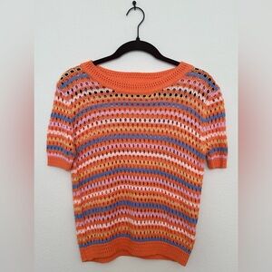 Pink Lily Multicolor Crochet Knit Sweater